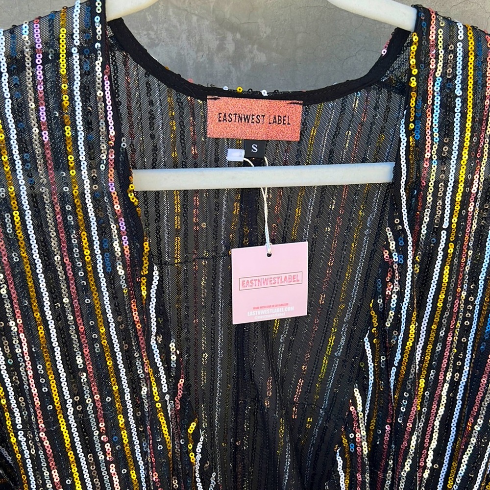 EASTNWEST LABEL sequin and striped wrap dress, size small